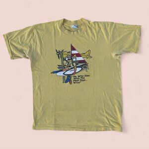 Vintage 80's Thumbprints Single Stitch Yellow Graphic Humor T-Shirt Size Large